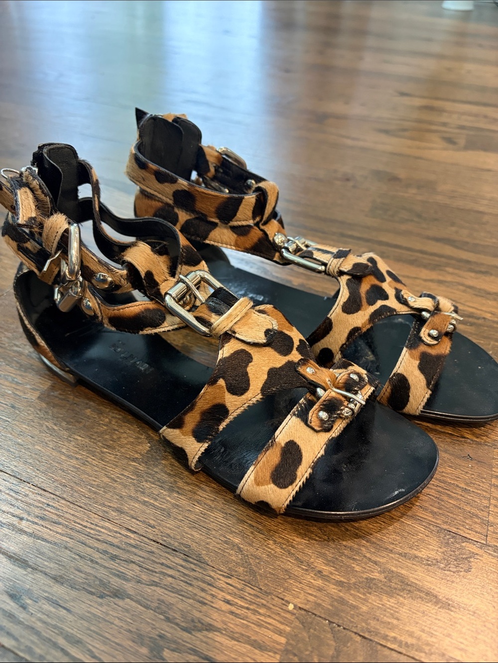 Giuseppe Zanetti x Balmain Leopard Calf Hair Gladiator Sandals